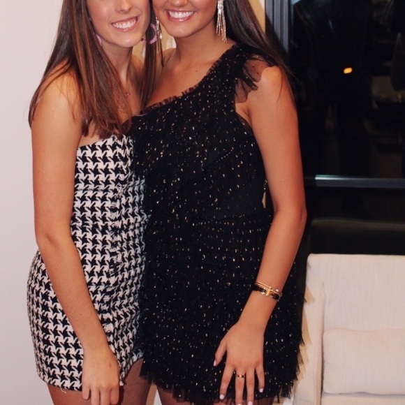 BCBGMaxAzria One Shoulder Metallic Lace Party Dress Black Golden - Picture 7 of 11